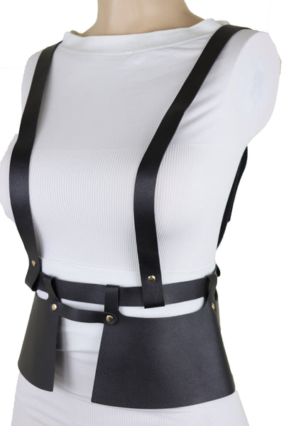 Brand New Women Black Faux Leather Steampunk Fashion Belt Suspender Adjustable Size XS S