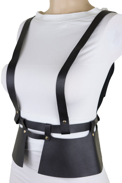 Brand New Women Black Faux Leather Steampunk Fashion Belt Suspender Adjustable Size XS S