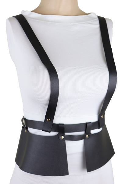 Brand New Women Black Faux Leather Steampunk Fashion Belt Suspender Adjustable Size XS S
