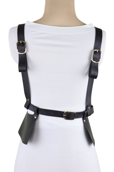 Brand New Women Black Faux Leather Steampunk Fashion Belt Suspender Adjustable Size XS S