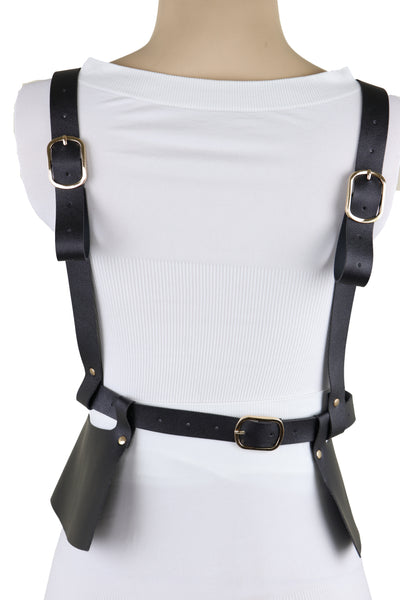 Brand New Women Black Faux Leather Steampunk Fashion Belt Suspender Adjustable Size XS S