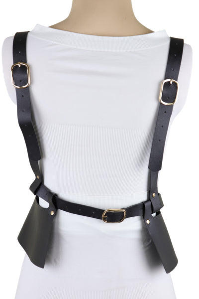 Brand New Women Black Faux Leather Steampunk Fashion Belt Suspender Adjustable Size XS S