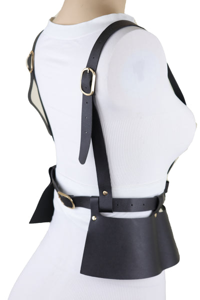 Brand New Women Black Faux Leather Steampunk Fashion Belt Suspender Adjustable Size XS S