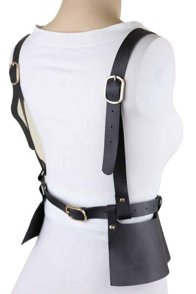 Brand New Women Black Faux Leather Steampunk Fashion Belt Suspender Adjustable Size XS S