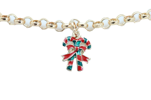 New Women Gold Metal Boot Chain Bracelet Christmas Shoe Candy Cane Charm Jewelry Adjustable Size Band