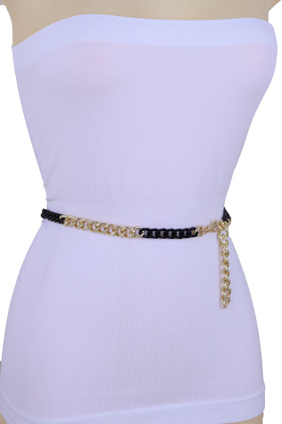 Brand New Women Belt Hip High Waist Gold Black Metal Chain Links Skinny Waistband XS S M