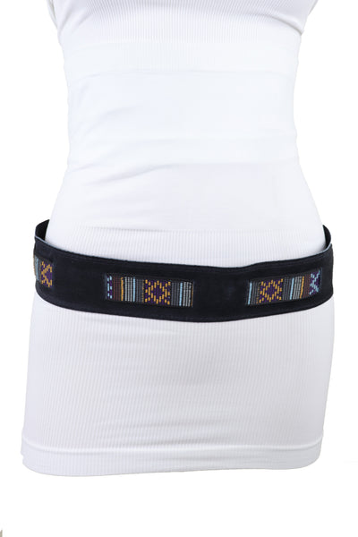 Brand New Women Black Fabric Wrap Around Ethnic Bohemian Fashion Tie Belt Hip Waist S M L