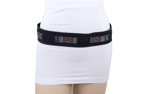 Brand New Women Black Fabric Wrap Around Ethnic Bohemian Fashion Tie Belt Hip Waist S M L