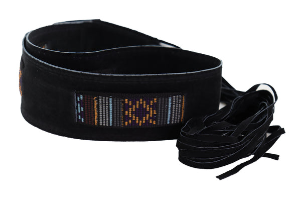 Brand New Women Black Fabric Wrap Around Ethnic Bohemian Fashion Tie Belt Hip Waist S M L