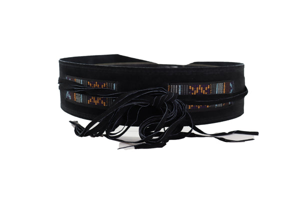 Brand New Women Black Fabric Wrap Around Ethnic Bohemian Fashion Tie Belt Hip Waist S M L