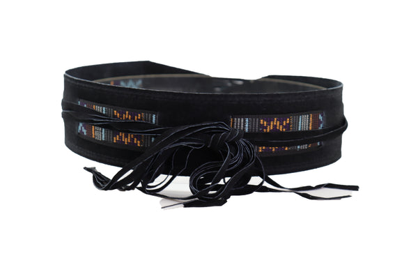 Brand New Women Black Fabric Wrap Around Ethnic Bohemian Fashion Tie Belt Hip Waist S M L