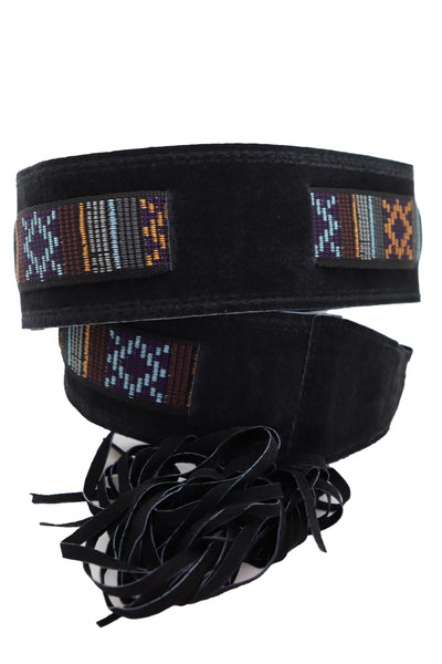 Brand New Women Black Fabric Wrap Around Ethnic Bohemian Fashion Tie Belt Hip Waist S M L