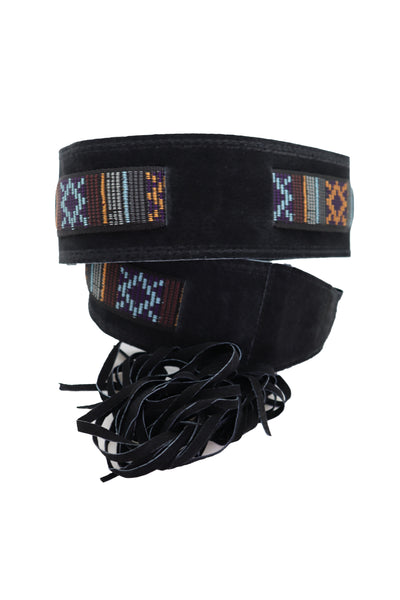Brand New Women Black Fabric Wrap Around Ethnic Bohemian Fashion Tie Belt Hip Waist S M L