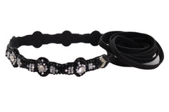 Black Fabric Band Wrap Round Tie Fashion Belt Hip High Waist Beads XS S M