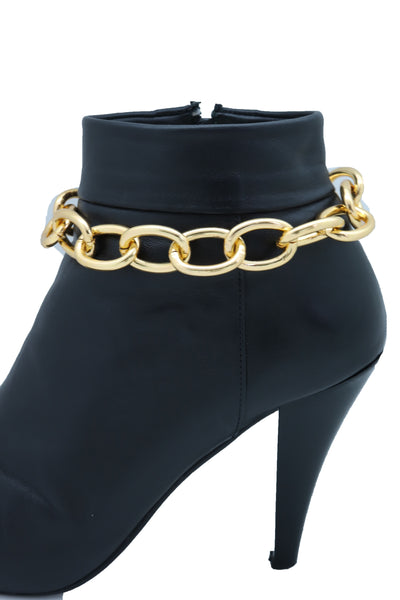 Brand New Women Gold Metal Chunky Chain Thick Links Boot Bracelet Shoe Band Anklet Strap