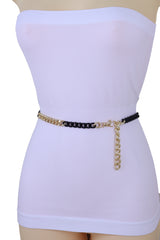 Women Gold Black Metal Chain Waistband Fashion Belt Hip High Waist Plus Size Fits XL XXL