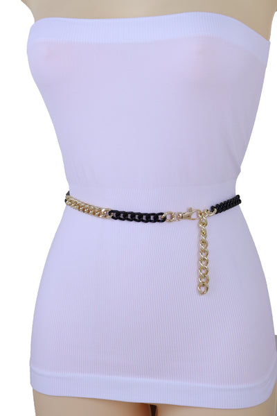Brand New Women Belt Hip High Waist Gold Black Metal Chain Links Skinny Waistband XS S M