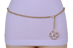 Dangle Flower Charm Skinny Gold Metal Chain Link Belt