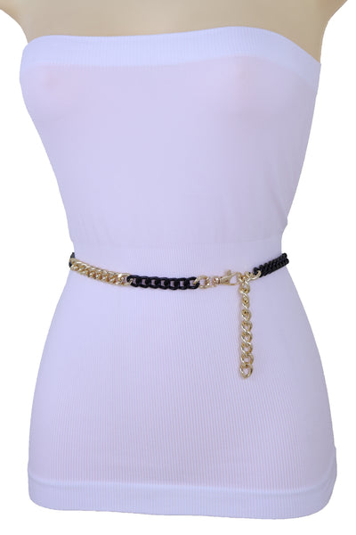 Brand New Women Belt Hip High Waist Gold Black Metal Chain Links Skinny Waistband XS S M