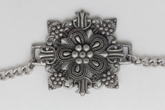 Women Stylish Boot Bracelet Antique Silver Metal Chain Shoe Bling Flower Charm