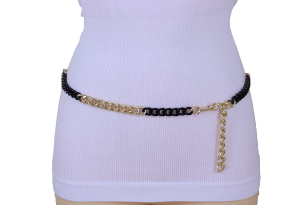 Brand New Women Belt Hip High Waist Gold Black Metal Chain Links Skinny Waistband XS S M
