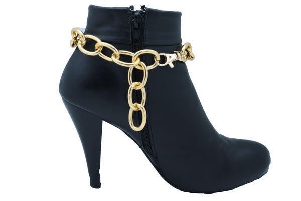 Women Gold Metal Chunky Chain Thick Links Boot Bracelet Shoe Band Anklet Strap Adjustable Size