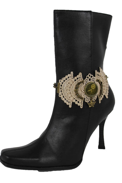Antique Gold Boot Bracelet Chain Anklet Shoe Charm Lace Steam Punk Clock New Women Accessories