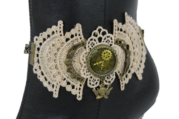 Antique Gold Boot Bracelet Chain Anklet Shoe Charm Lace Steam Punk Clock New Women Accessories