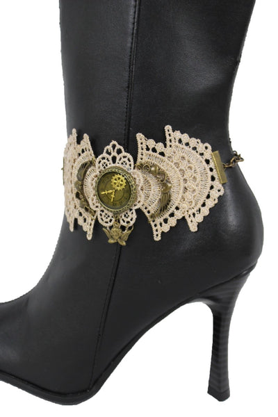 Antique Gold Boot Bracelet Chain Anklet Shoe Charm Lace Steam Punk Clock New Women Accessories