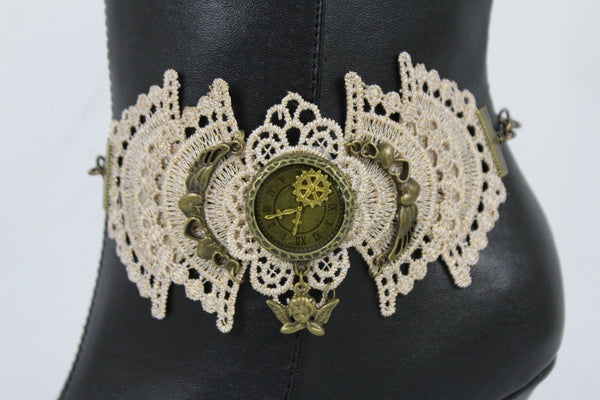 Antique Gold Boot Bracelet Chain Anklet Shoe Charm Lace Steam Punk Clock New Women Accessories