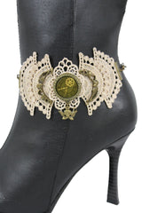 Antique Gold Boot Bracelet Chain Anklet Shoe Charm Lace Steam Punk Clock
