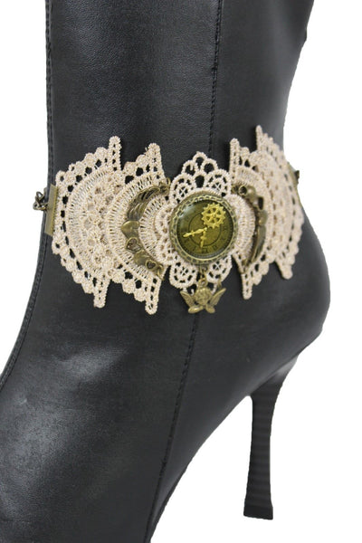 Antique Gold Boot Bracelet Chain Anklet Shoe Charm Lace Steam Punk Clock New Women Accessories