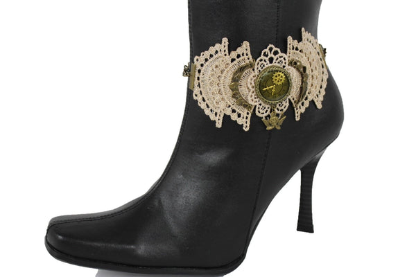Antique Gold Boot Bracelet Chain Anklet Shoe Charm Lace Steam Punk Clock New Women Accessories