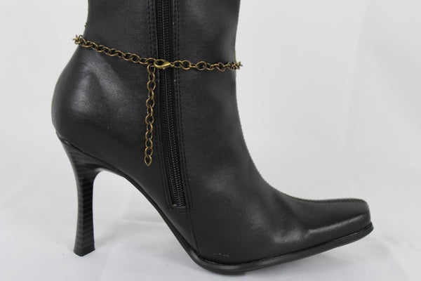 Antique Gold Boot Bracelet Chain Anklet Shoe Charm Lace Steam Punk Clock New Women Accessories