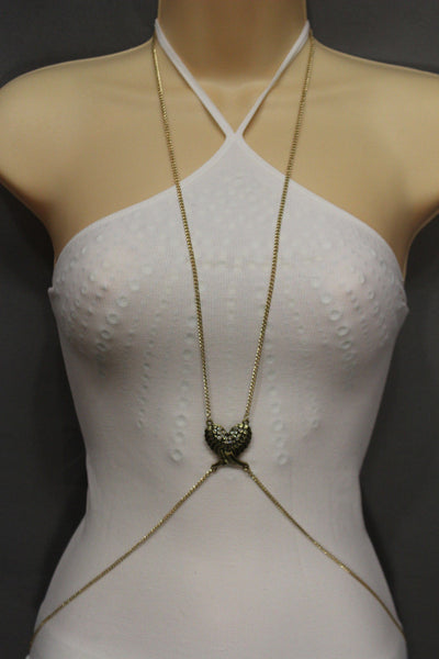 Antique Gold Metal Body Chains Long Necklace Harness Angel Wings New Jewelry Accessories