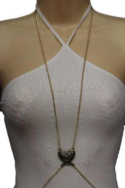 Antique Gold Metal Body Chains Long Necklace Harness Angel Wings New Jewelry Accessories