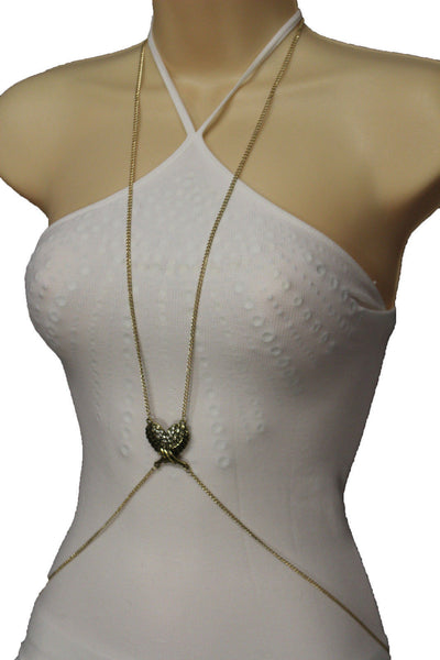 Antique Gold Metal Body Chains Long Necklace Harness Angel Wings New Jewelry Accessories