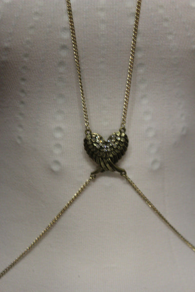 Antique Gold Metal Body Chains Long Necklace Harness Angel Wings New Jewelry Accessories