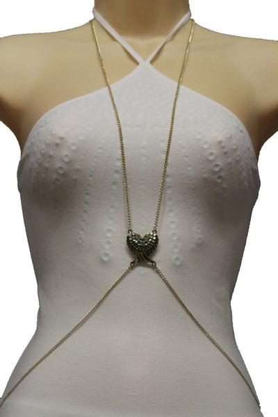 Antique Gold Metal Body Chains Long Necklace Harness Angel Wings New Jewelry Accessories