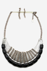 Antique Silver Metal Chain Black Bead Vintage Necklace
