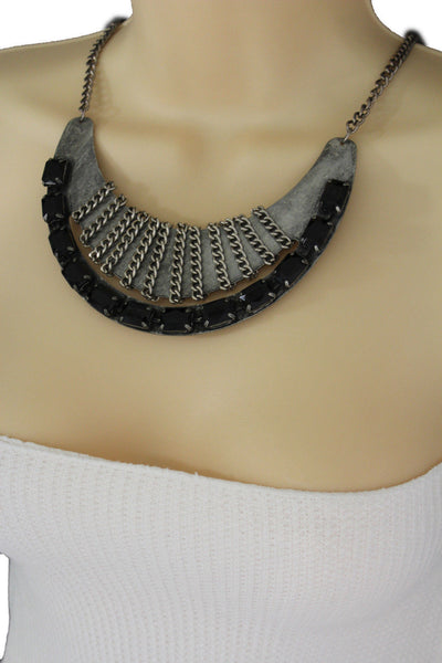 Antique Silver Metal Chain Black Bead Vintage Necklace New Women Fashion Jewelry Accessories