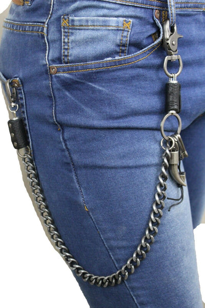 Antique Silver Metal Long Wallet Chains Horn Spike Skull Motorcycle Biker Rocker Men Accessories