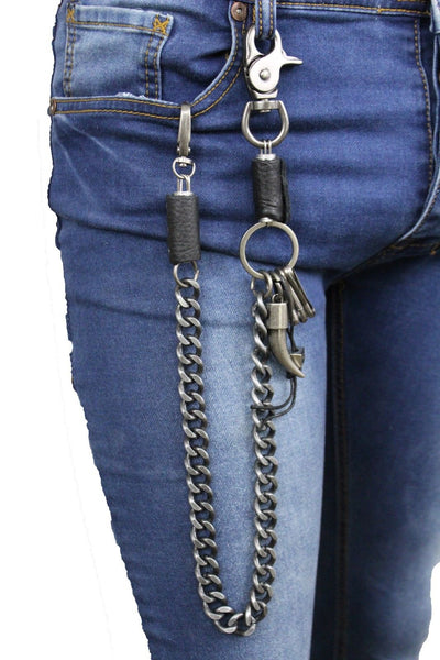 Antique Silver Metal Long Wallet Chains Horn Spike Skull Motorcycle Biker Rocker Men Accessories