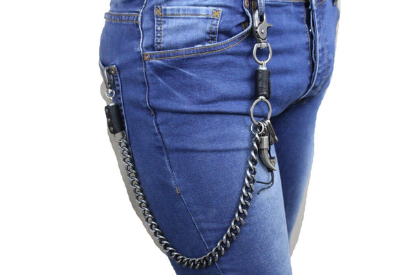 Antique Silver Metal Long Wallet Chains Horn Spike Skull Motorcycle Biker Rocker Men Accessories