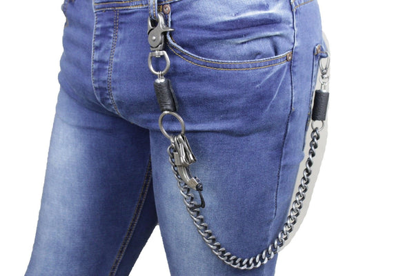 Antique Silver Metal Long Wallet Chains Horn Spike Skull Motorcycle Biker Rocker Men Accessories