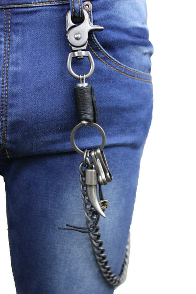 Antique Silver Metal Long Wallet Chains Horn Spike Skull Motorcycle Biker Rocker Men Accessories