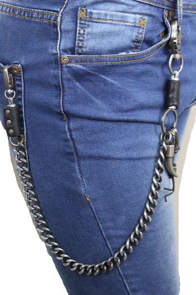 Antique Silver Metal Long Wallet Chains Horn Spike Skull Motorcycle Biker Rocker Men Accessories