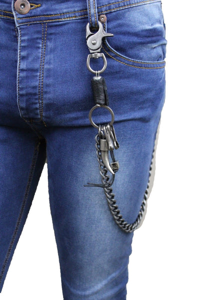 Antique Silver Metal Long Wallet Chains Horn Spike Skull Motorcycle Biker Rocker Men Accessories