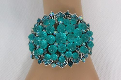 Silver Aqua Blue / Gold Brown Metal Bracelet Cuff  Flowers Beads Balls New Women Fashion Jewelry Accessories - alwaystyle4you - 7