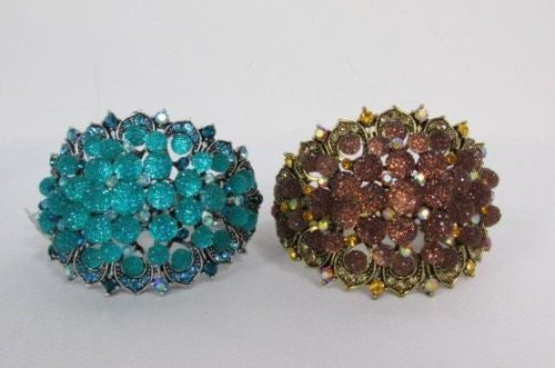 Silver Aqua Blue / Gold Brown Metal Bracelet Cuff  Flowers Beads Balls New Women Fashion Jewelry Accessories - alwaystyle4you - 20